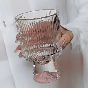 elegant snowy mountain striped glass tumblers set (300ml)(6 pcs)