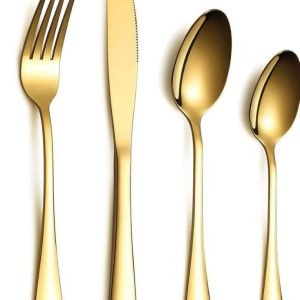 Teardrop Shiny Dinnerware Cutlery Set (24 pcs)(Gold)