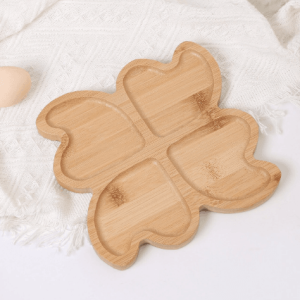 4 Grids Divided Bamboo Snack Plate