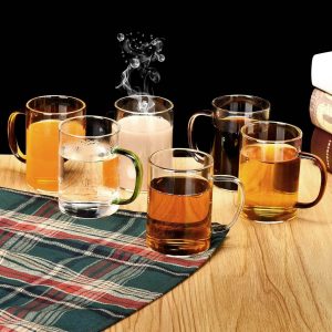 clear cup set with coloured handles (300ml)(6 pcs)