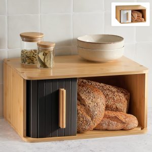 space saving bread bin with side sliding door