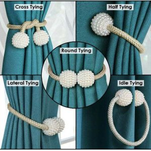 Magnetic Curtain Ties With Pearls (2pcs)