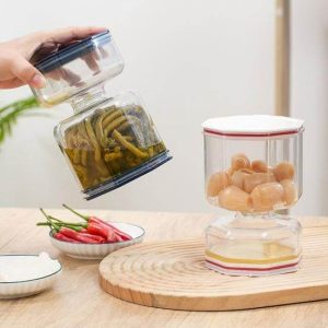 pickle jar with flip strainer