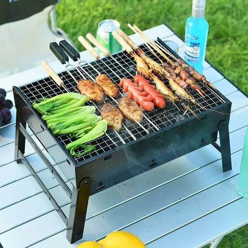 portable outdoor stainless steel foldable bbq grill pit