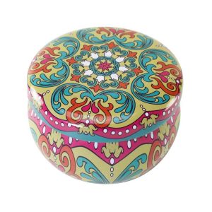 peppermint aroma candle in colourful patterned tin (65ml)