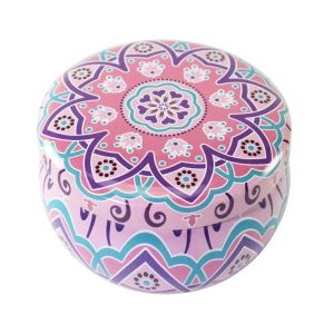 gardenia aroma candle in colourful patterned tin (65ml)