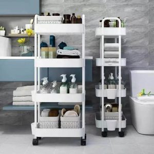 organising rolling plastic trolley (4 tier)(white)