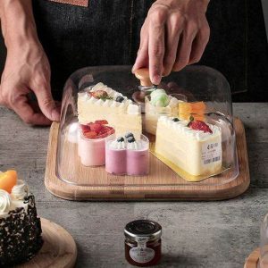 wooden cake stand with dome lid (30cm)(square)
