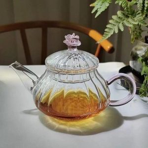 textured glass teapot with pink handle (250ml)(each)