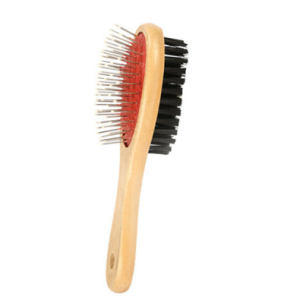 double sided pin and bristle wooden pet brush