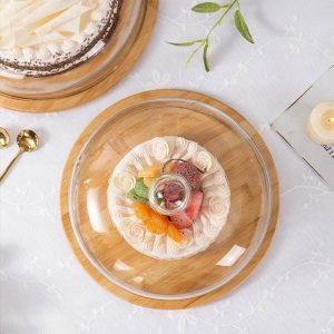 wooden cake stand with dome lid (34cm)