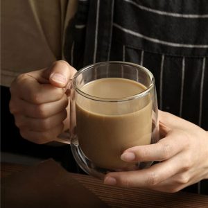 elegant clear double wall glass cup (450ml)(each)