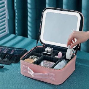 lighted makeup case with mirror