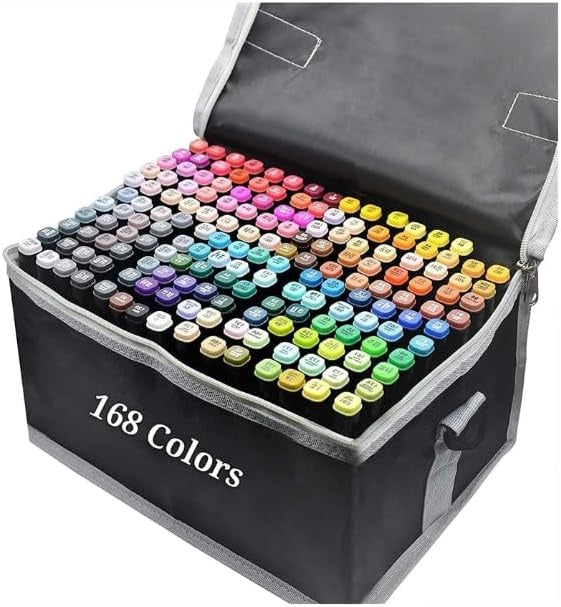 coloured dual marker and highlighter pen set (168 pcs)