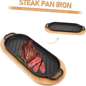 cast iron steak pan with wooden base (42cm)