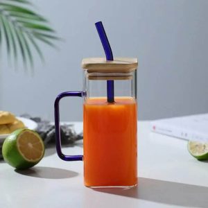 colour tinted glass tumbler with wooden lid (380ml)(each)