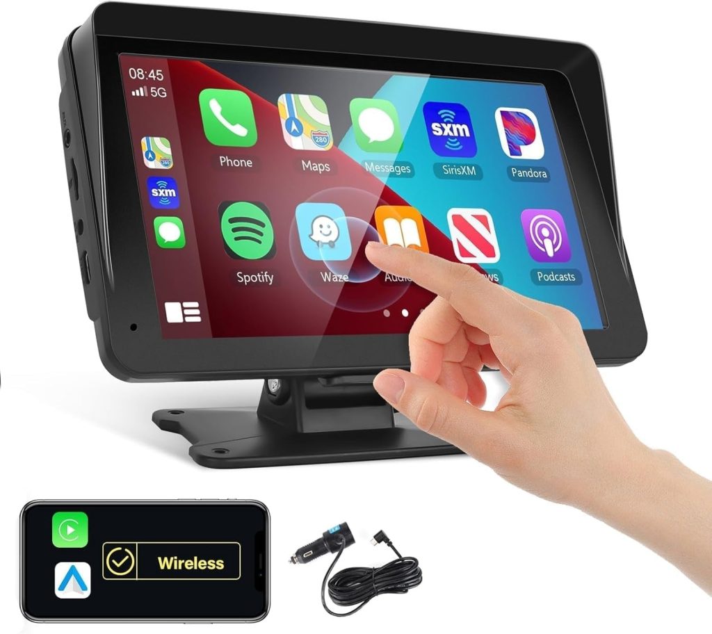 7 inch carplay dashboard display with phone mount