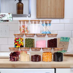 empty glass storage jars with wooden lids (12 pcs)