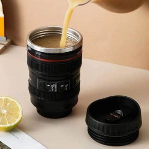 camera lense coffee thermos