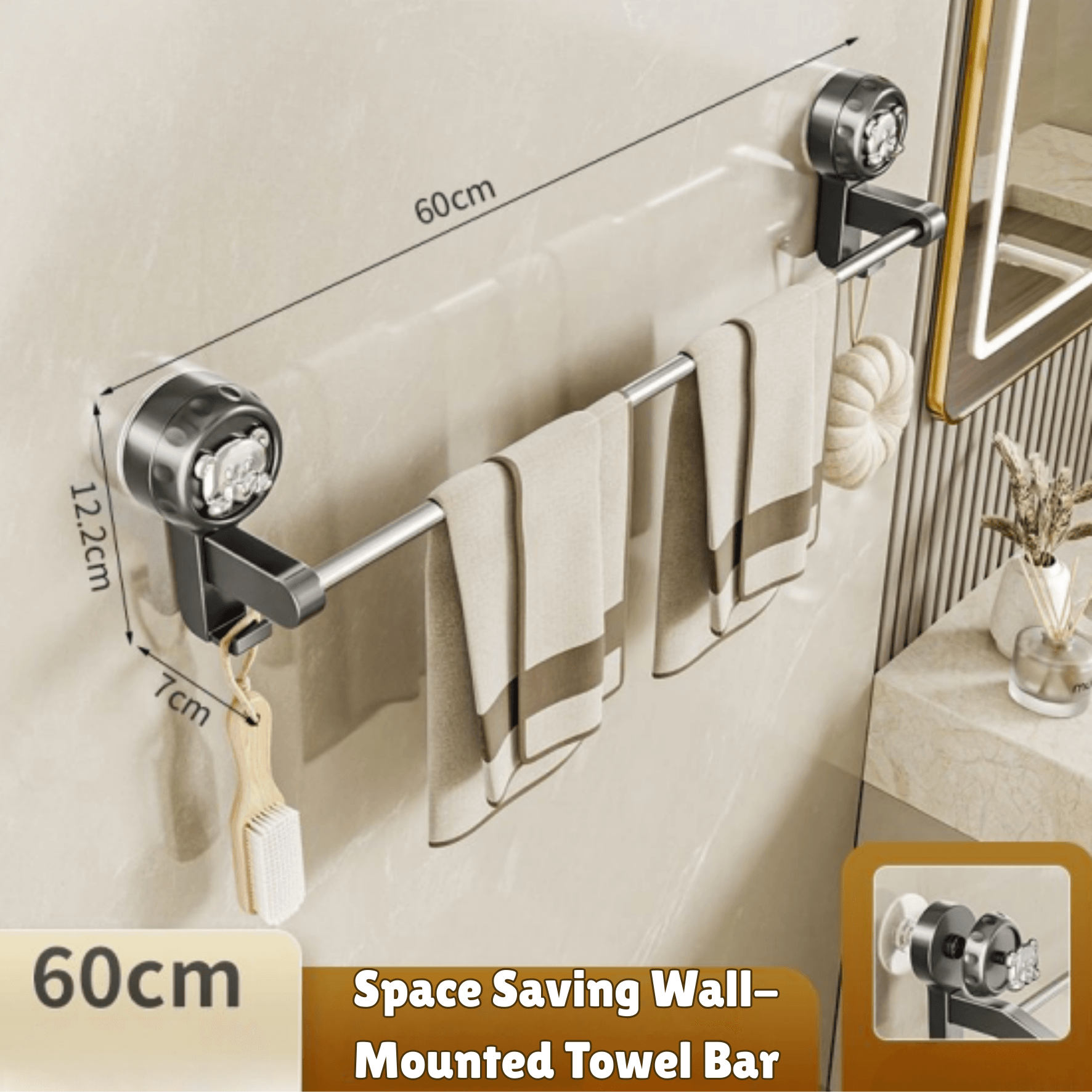 space saving wall mounted towel bar (60cm)