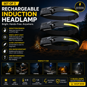 set of 3 rechargeable induction headlamp
