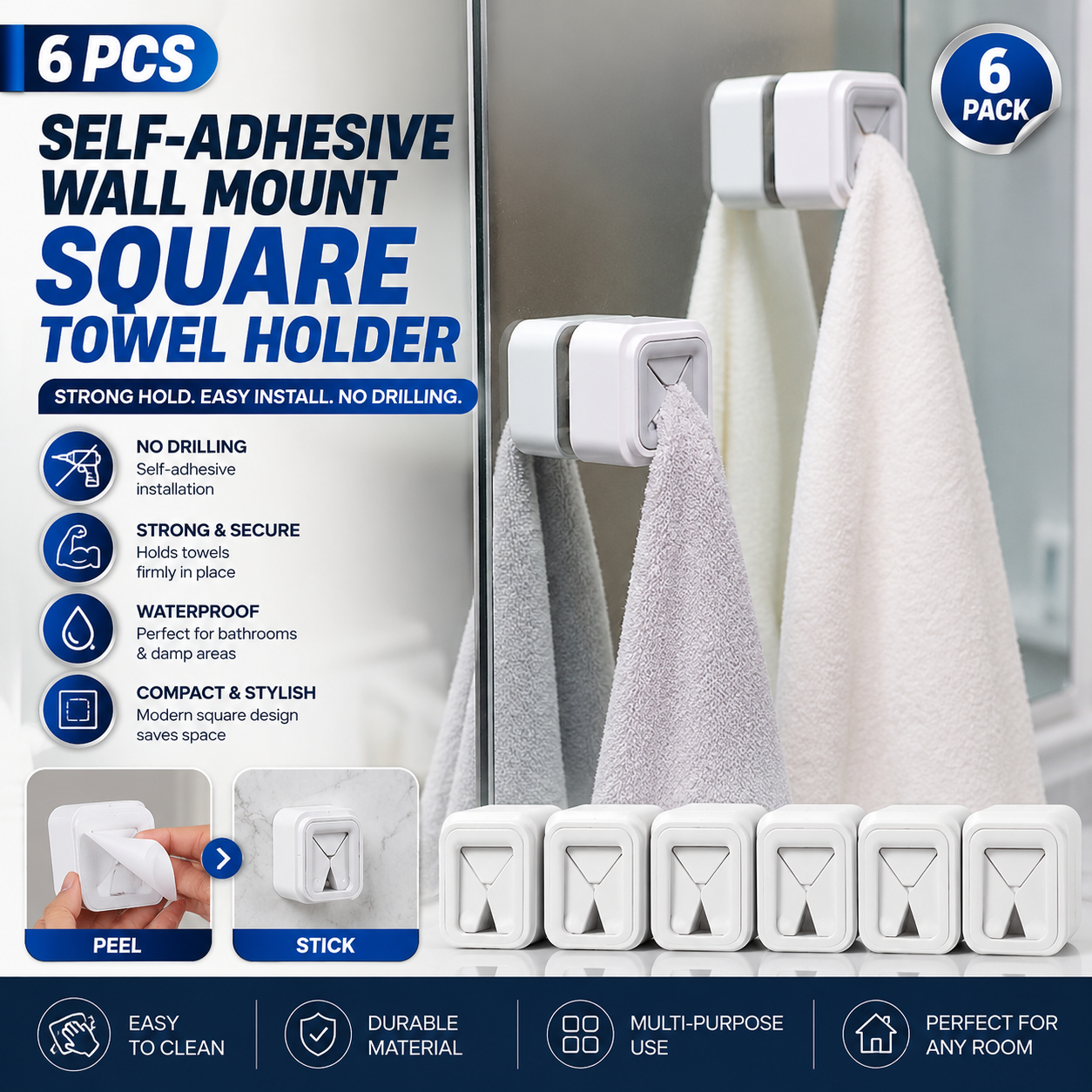 self adhesive wall mount square towel holder (6pcs) self adhesive wall mount square towel holder (6pcs)