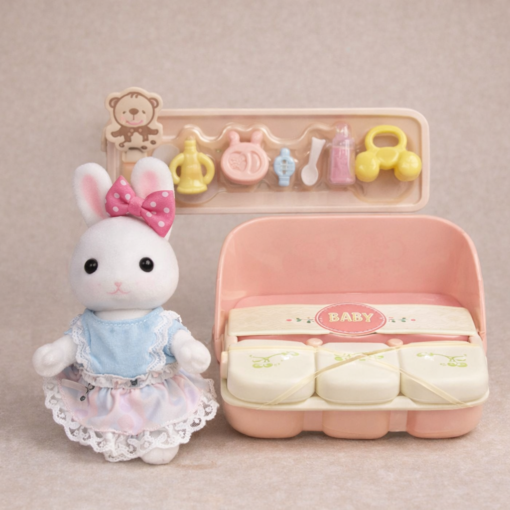 mother rabbit with baby carriage play toy set (9 pcs)(nursery collection)