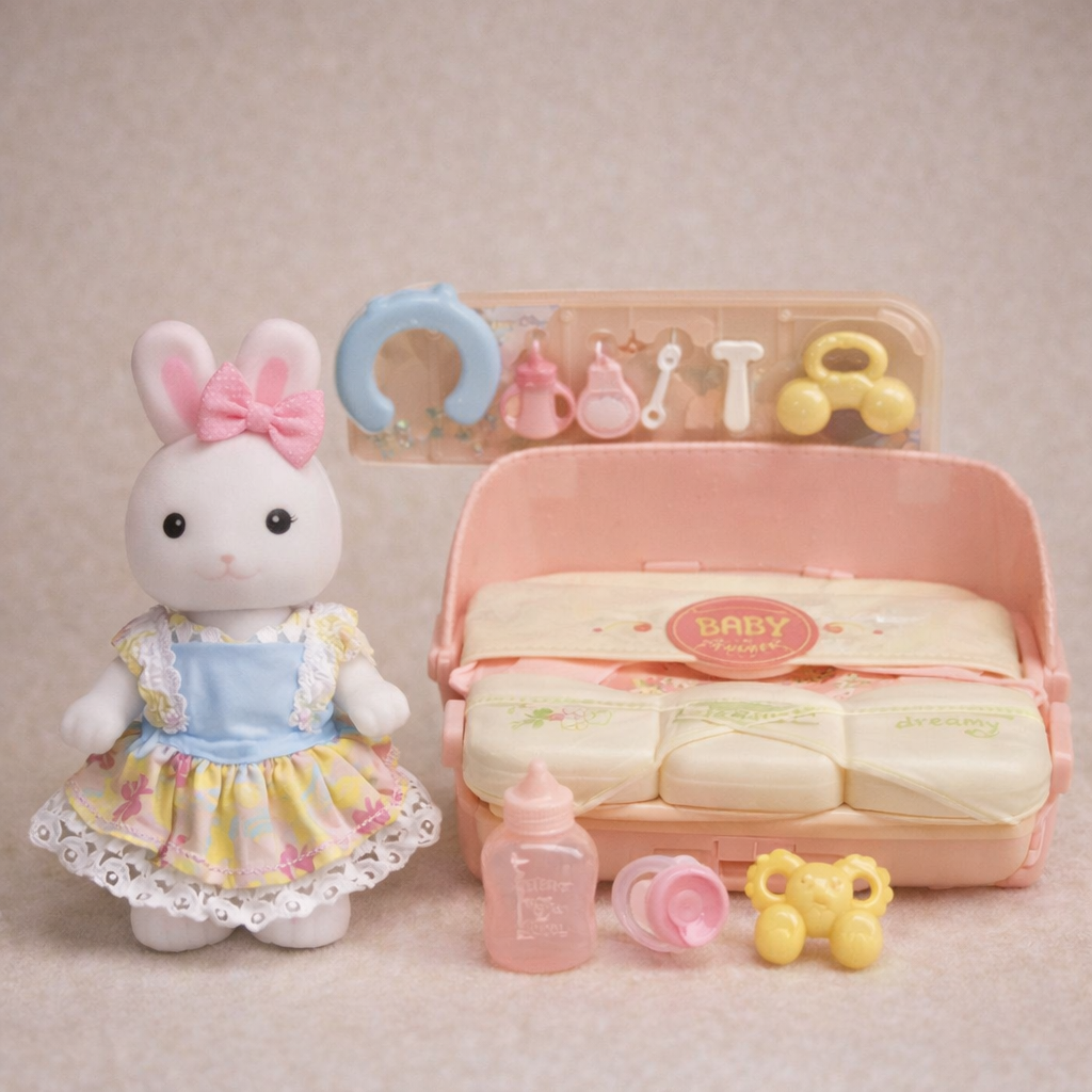 mother rabbit with baby carriage play toy set (9 pcs)(nursery collection)
