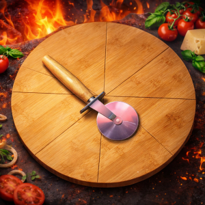 bamboo pizza board & cutter set