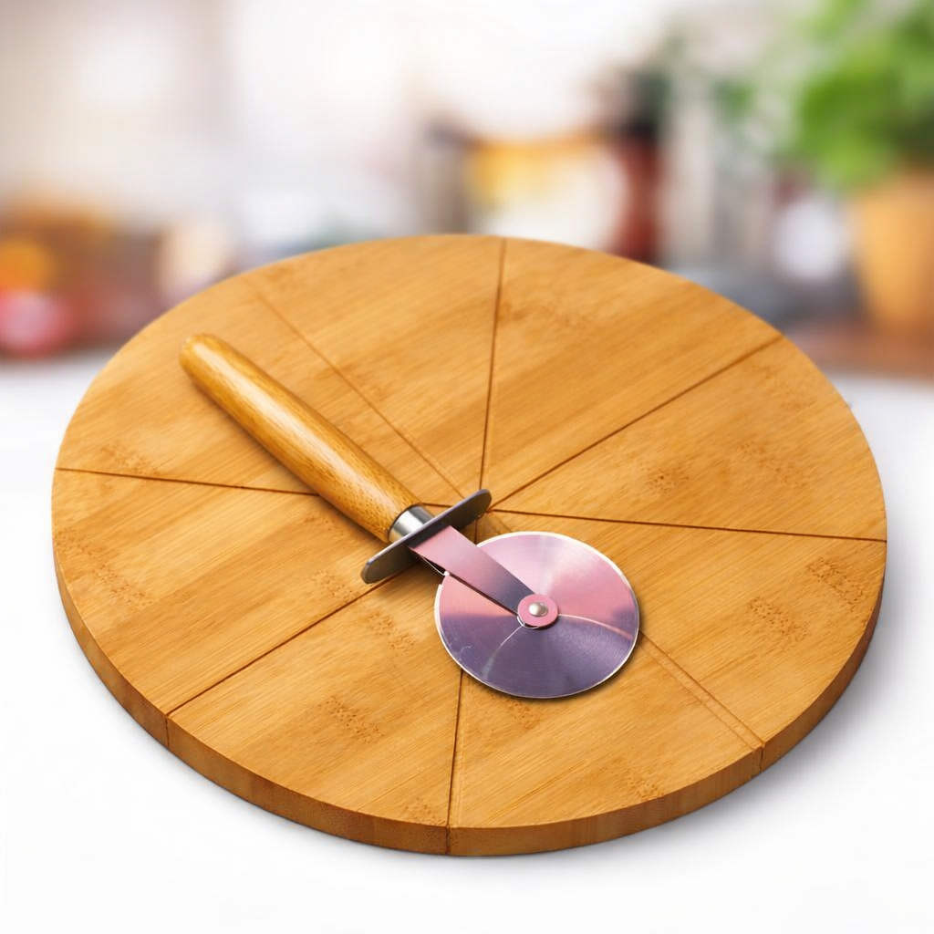 bamboo pizza board & cutter set bamboo pizza board & cutter set