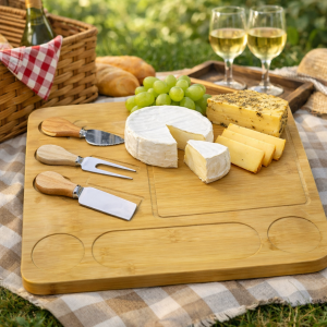 bamboo cutting board with cheese knife set