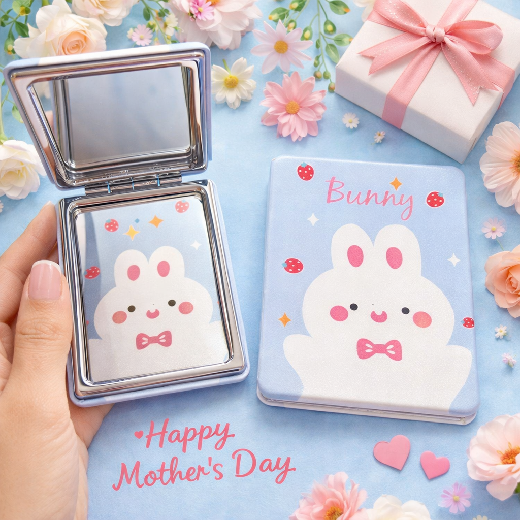 bunny pocket mirror (blue strawberry bunny)(each) bunny pocket mirror (blue strawberry bunny)(each)