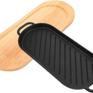 cast iron steak pan with wooden base (42cm)