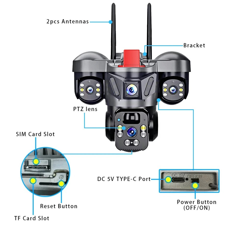 triple lens camera 4g solar security ptz camera triple lens camera 4g solar security ptz camera