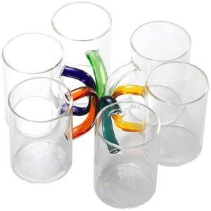 clear cup set with coloured handles (300ml)(6 pcs)