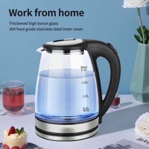 glass led light kettle (2l)(stainless steel)