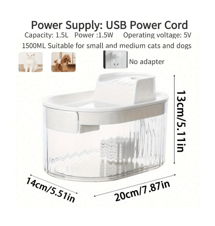 pet water fountain waterfall with automatic filter (1.3l)