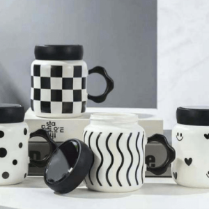 designed ceramic cup simple with lid (480ml)
