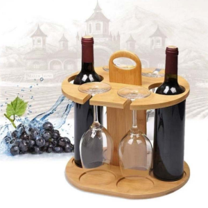 double wine bottle and glass display stand