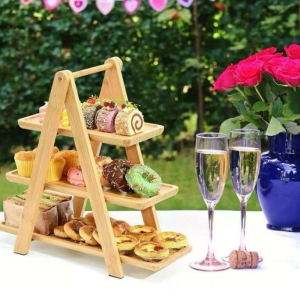 wooden a frame display stand with serving trays (3 tier)