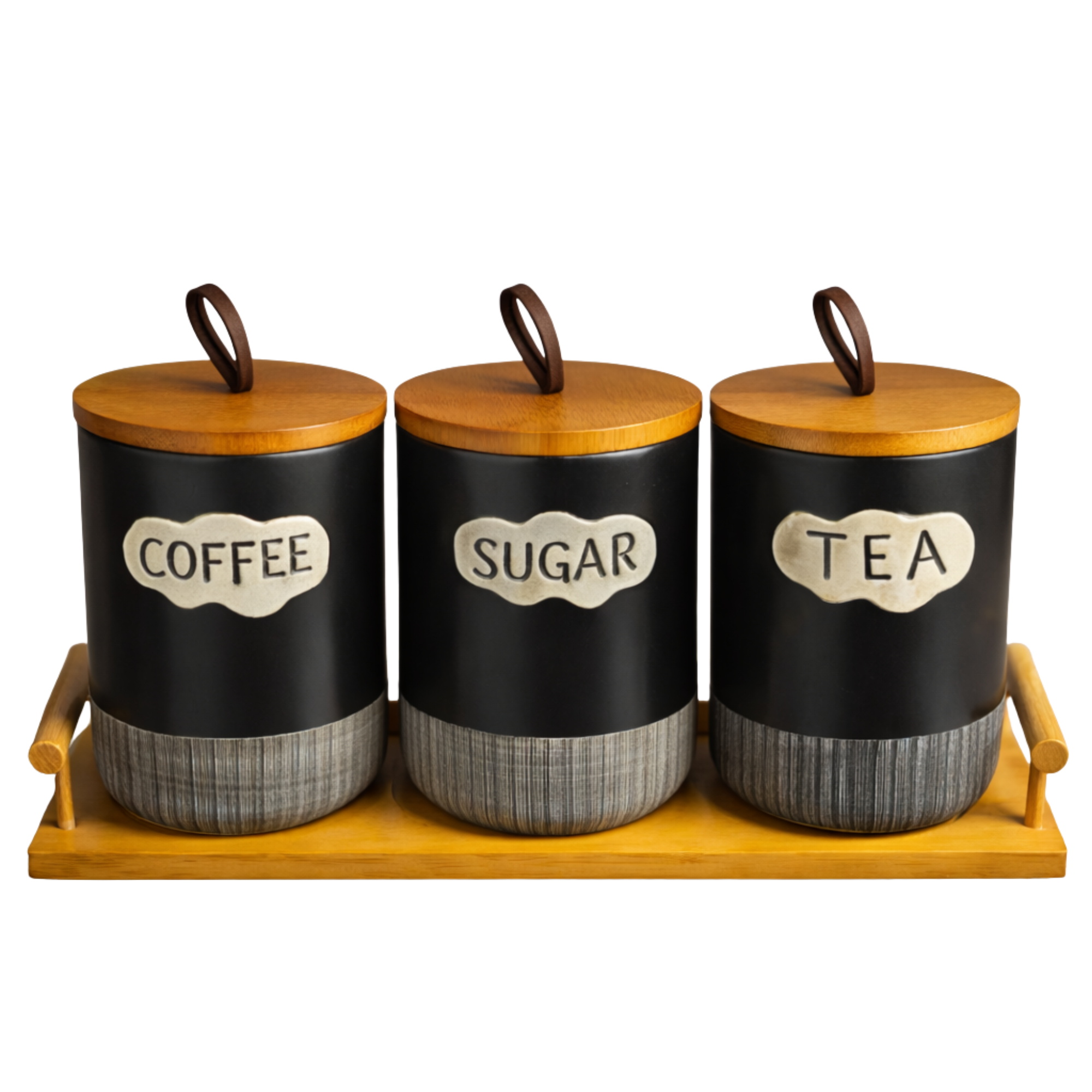 ceramic coffee tea and sugar holder set with bamboo tray ceramic coffee tea and sugar holder set with bamboo tray