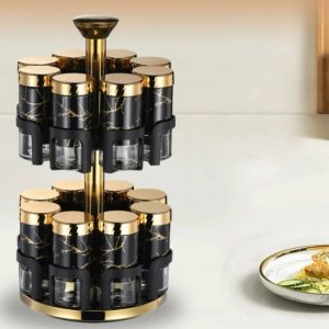 rotating spice rack organizer with marble and gold accents