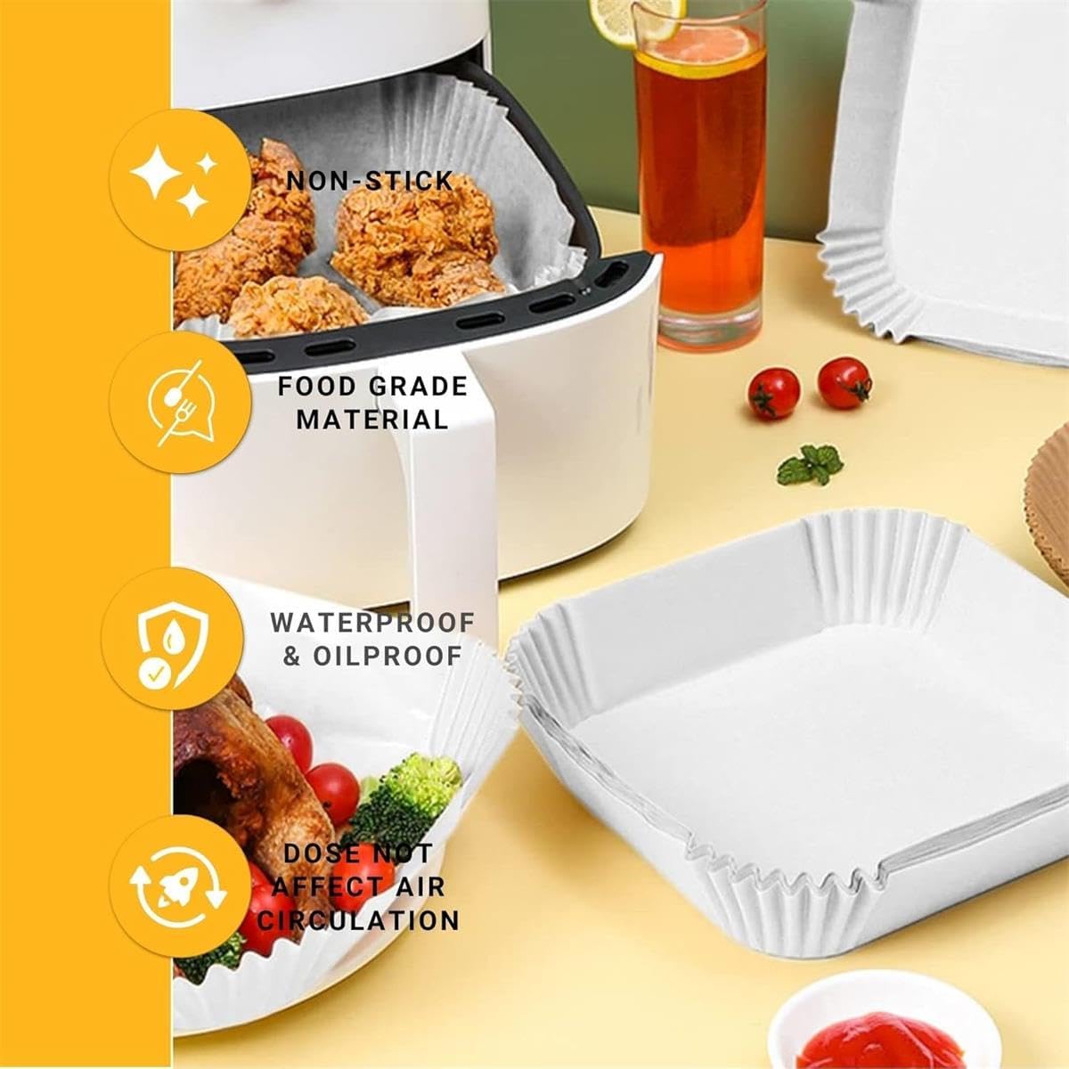 square disposable air fryer parchments (100 pcs)