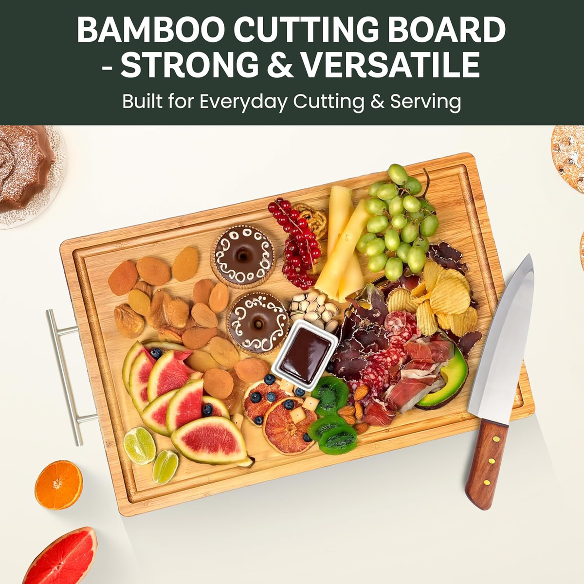bamboo cutting board with stainless steel handle