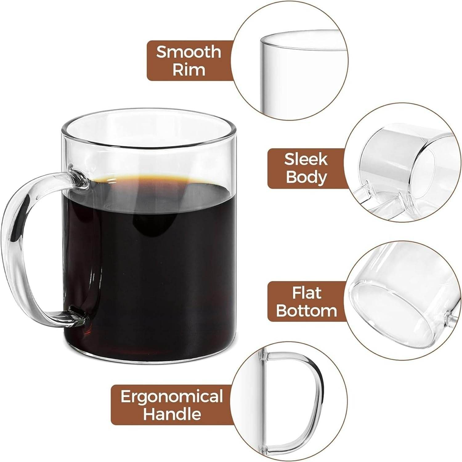 clear cup set with coloured handles (300ml)(6 pcs)