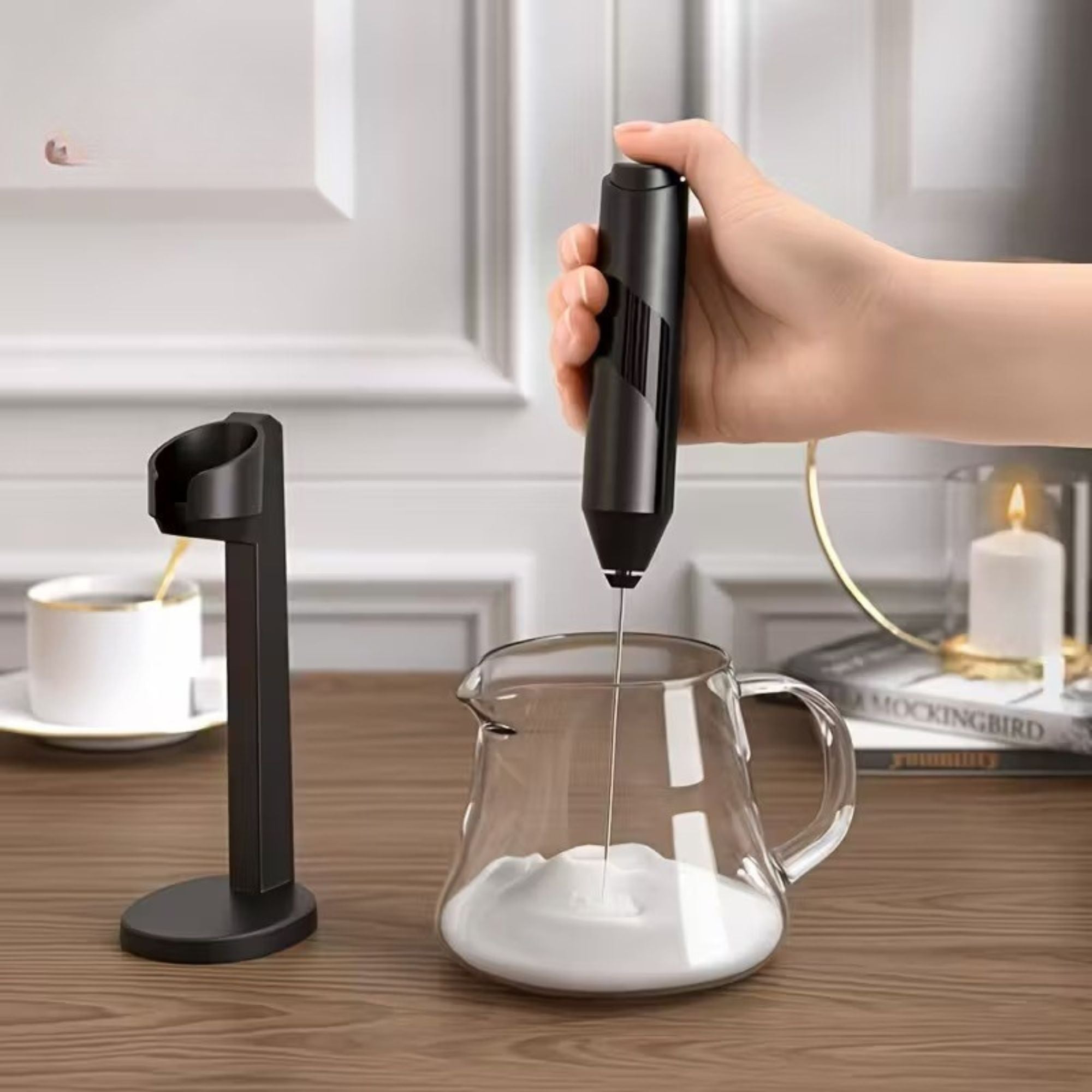 powerful milk frother with stand (battery operated) powerful milk frother with stand (battery operated)