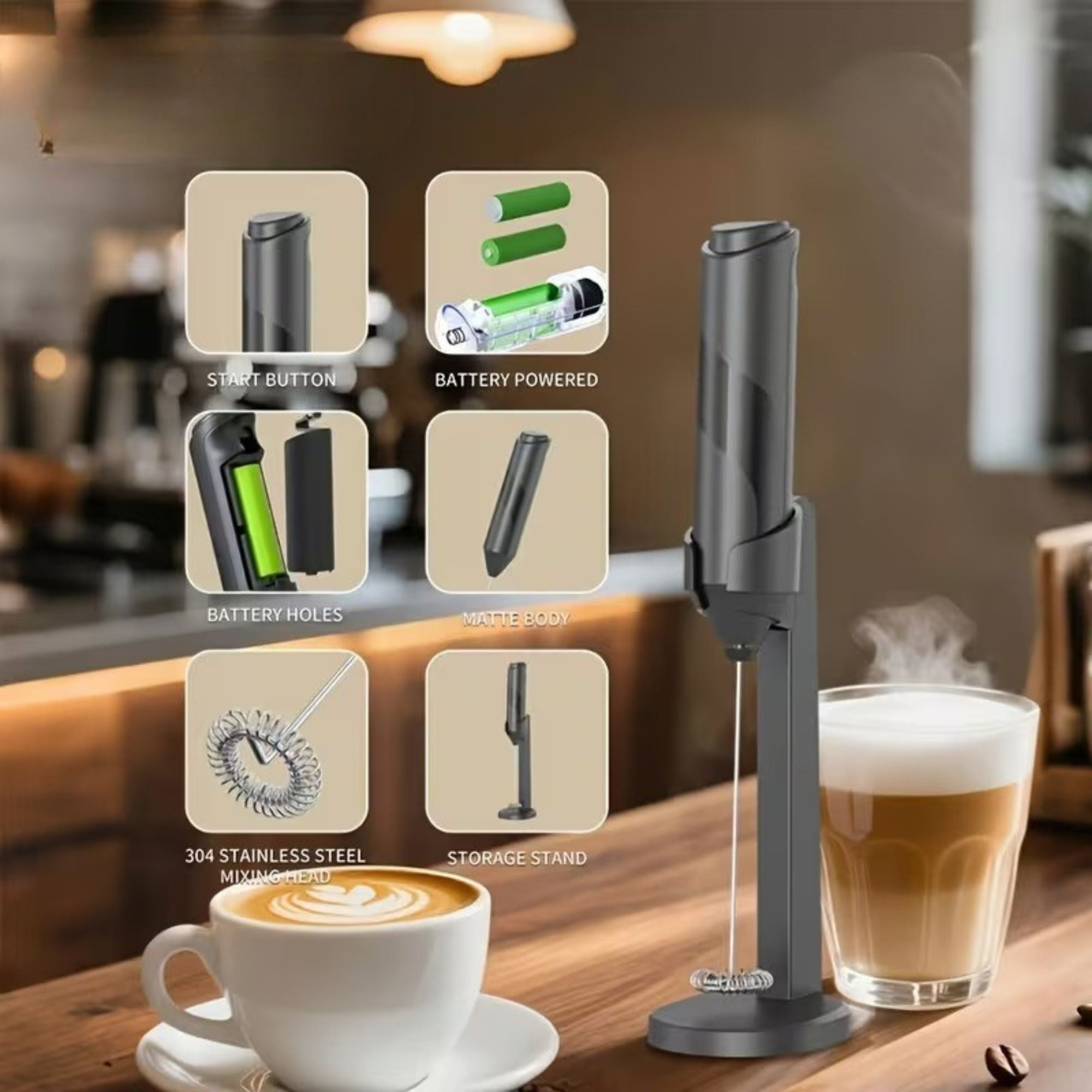 powerful milk frother with stand (battery operated) powerful milk frother with stand (battery operated)