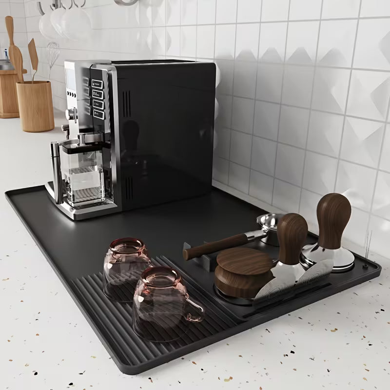 Silicone Coffee Machine Mat Set (2 pcs)(Black) - Image 7