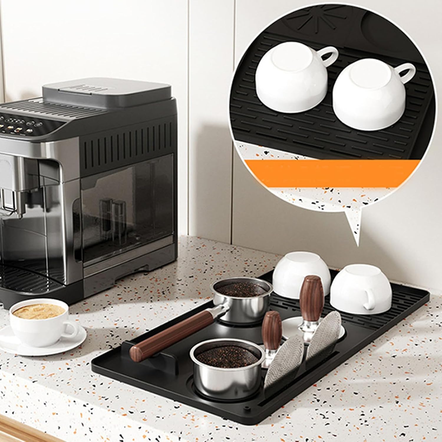 Silicone Coffee Machine Mat Set (2 pcs)(Black) - Image 6