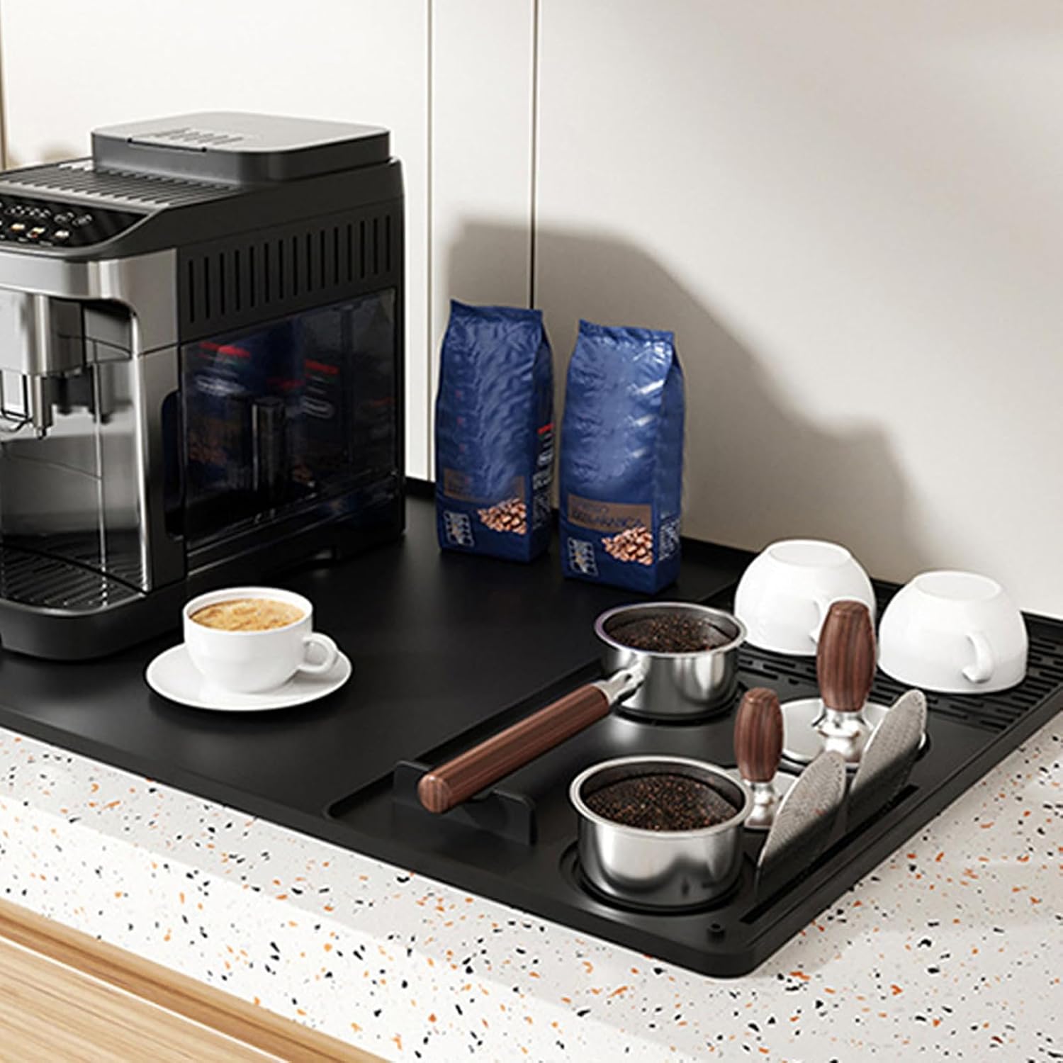 Silicone Coffee Machine Mat Set (2 pcs)(Black) - Image 8